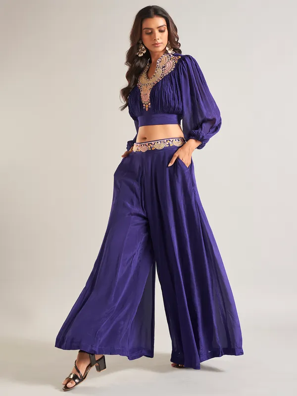 Elegant purple silk palazzo salwar suit