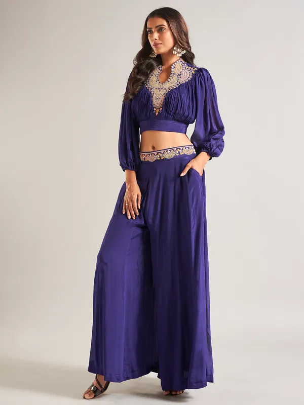 Elegant purple silk palazzo salwar suit