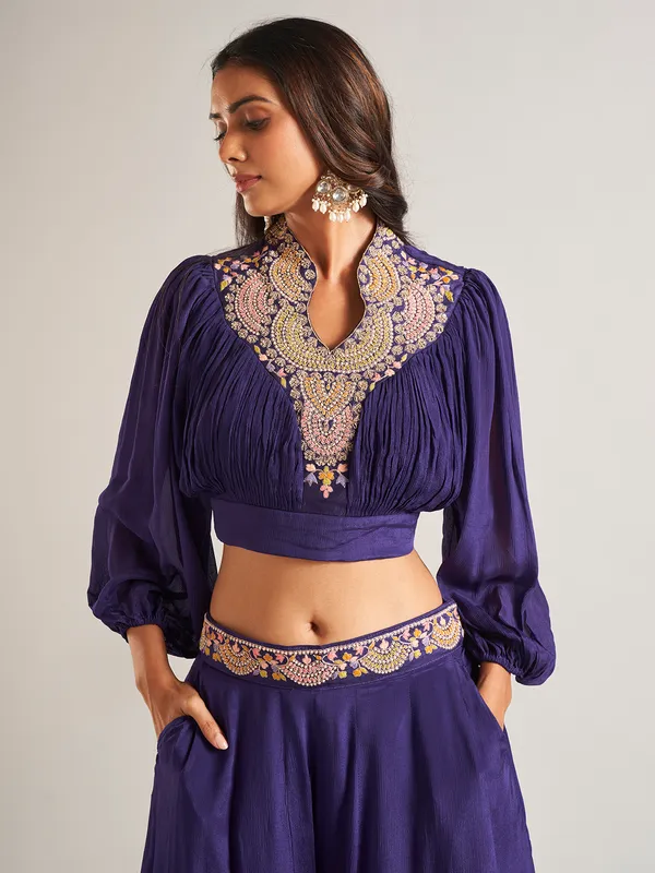 Elegant purple silk palazzo salwar suit