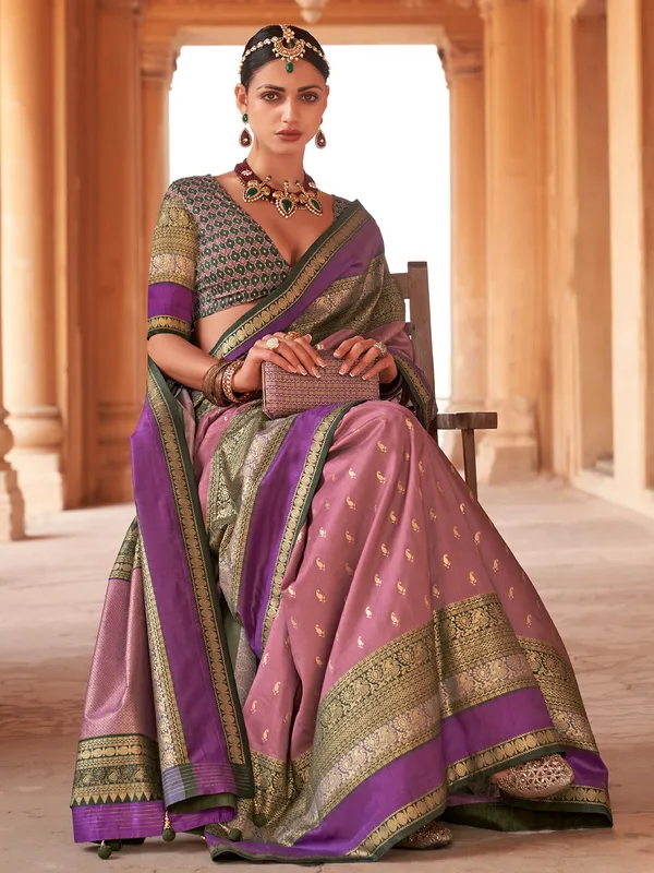 Elegant purple silk printed saree