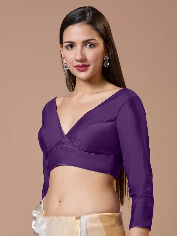 Elegant purple silk readymade blouse