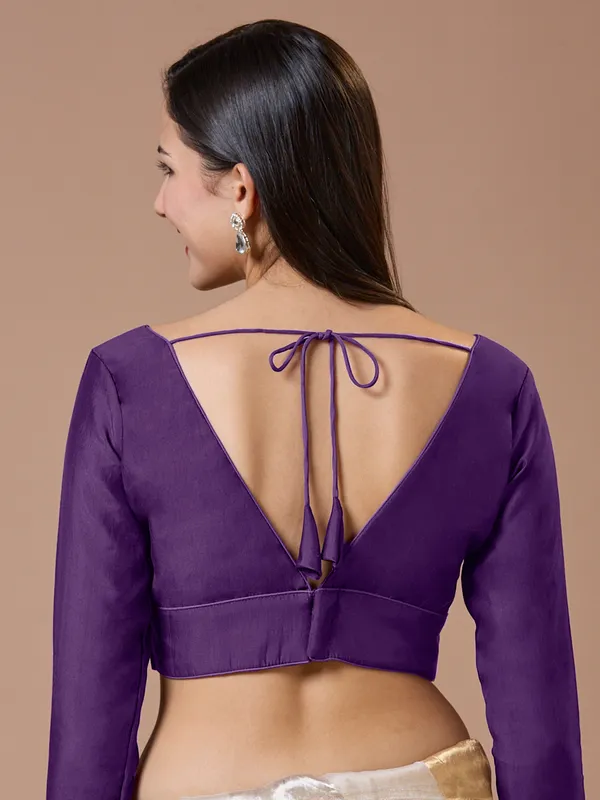 Elegant purple silk readymade blouse