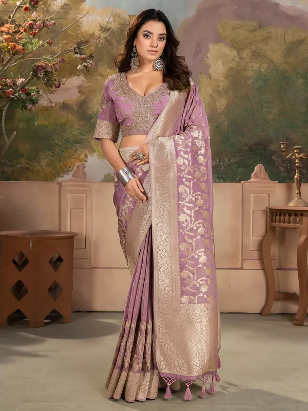 Elegant purple tissue silk saree