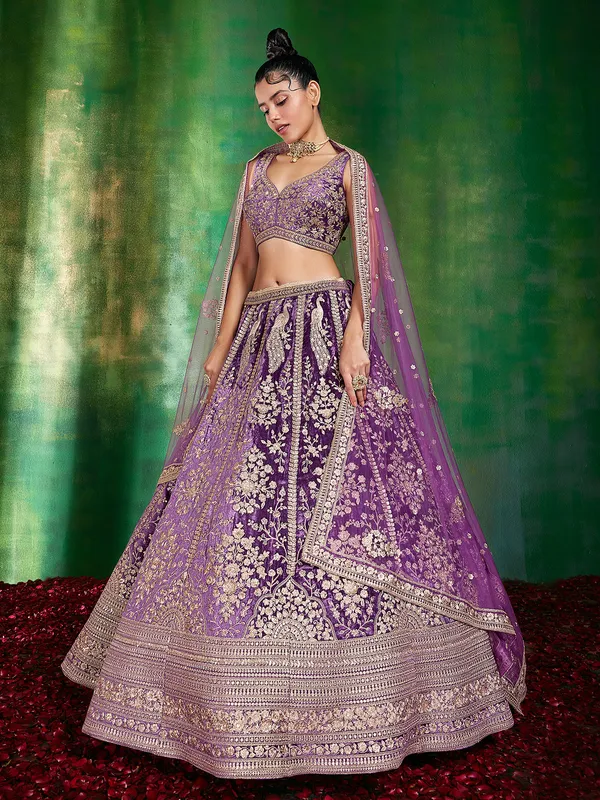 Elegant purple velvet lehenga choli