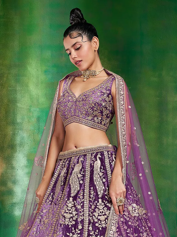 Elegant purple velvet lehenga choli