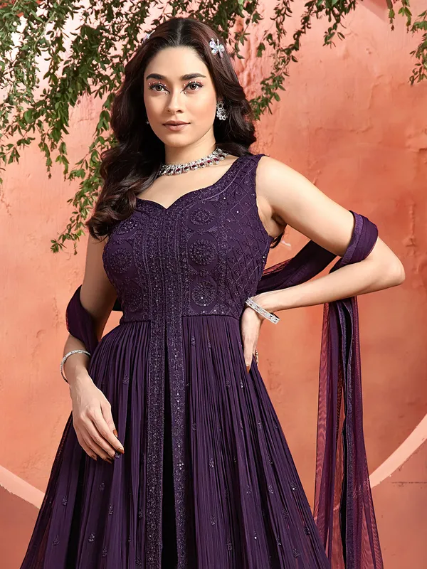 Elegant purple wedding georgette palazzo suit