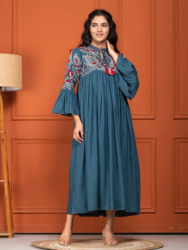 Elegant rama blue cotton long kurti