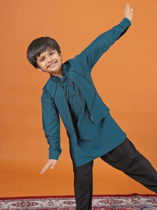 Elegant rama blue cotton waistcoat set