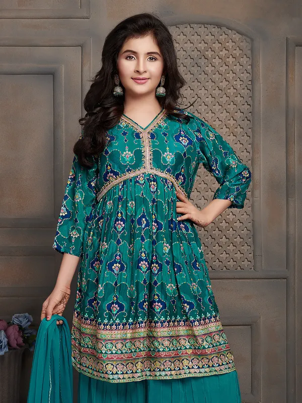 Elegant rama blue georgette palazzo suit