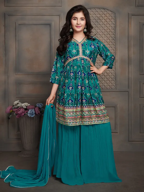 Elegant rama blue georgette palazzo suit