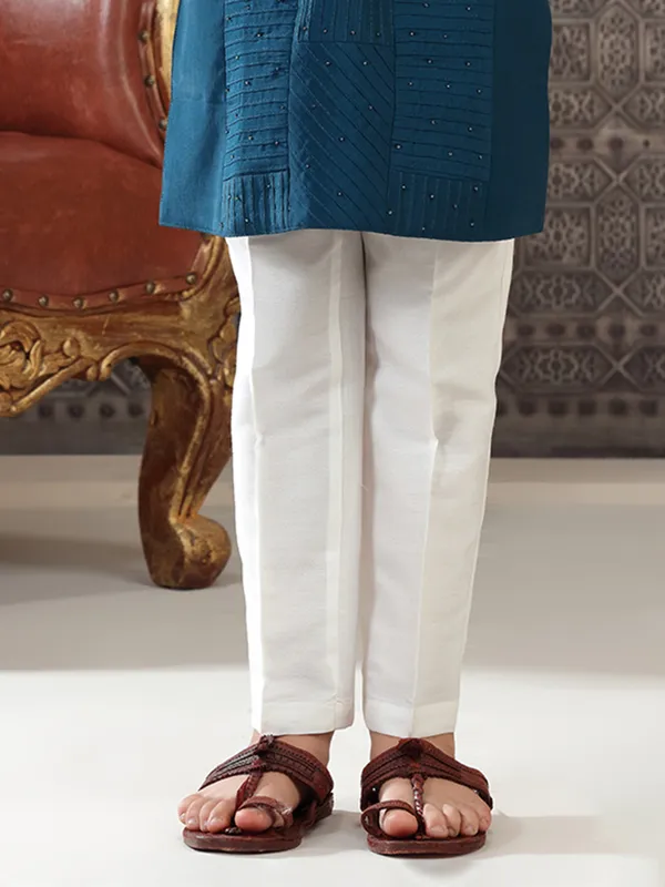 Elegant rama blue kurta suit in silk