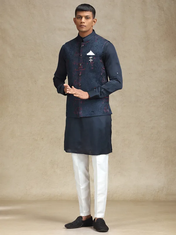 Navy silk waistcoat set for weddings and celebrations