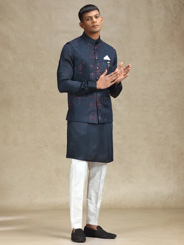 Navy silk waistcoat set for weddings and celebrations