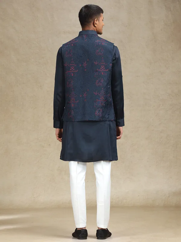 Navy silk waistcoat set for weddings and celebrations