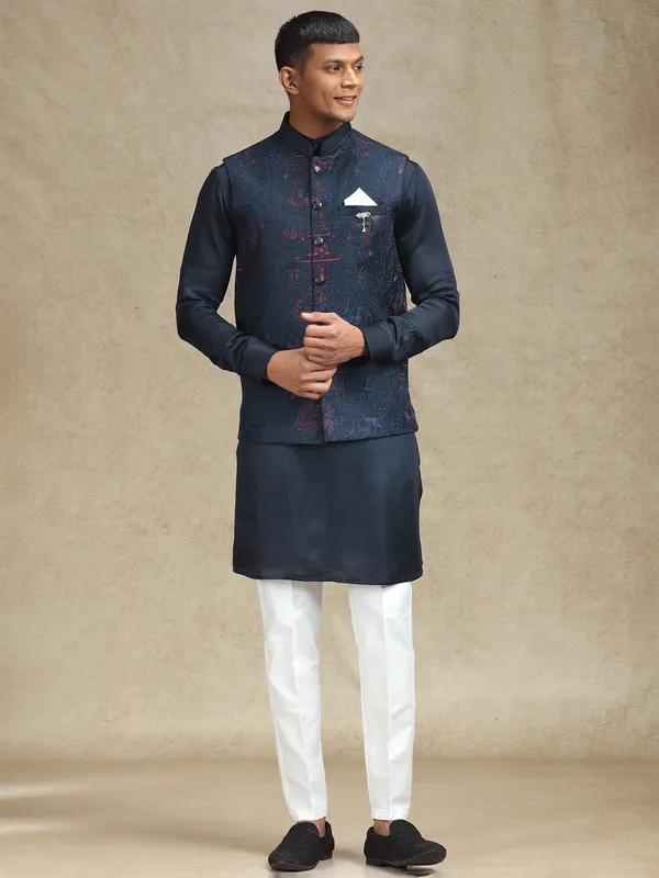 Navy silk waistcoat set for weddings and celebrations