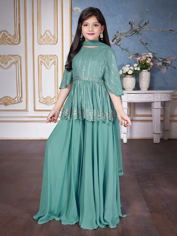 Elegant rama green georgette palazzo suit