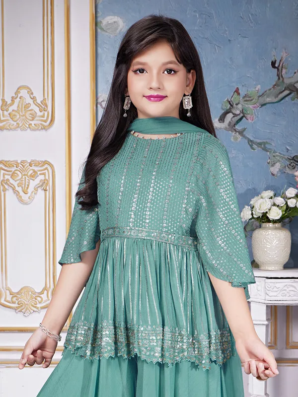 Elegant rama green georgette palazzo suit