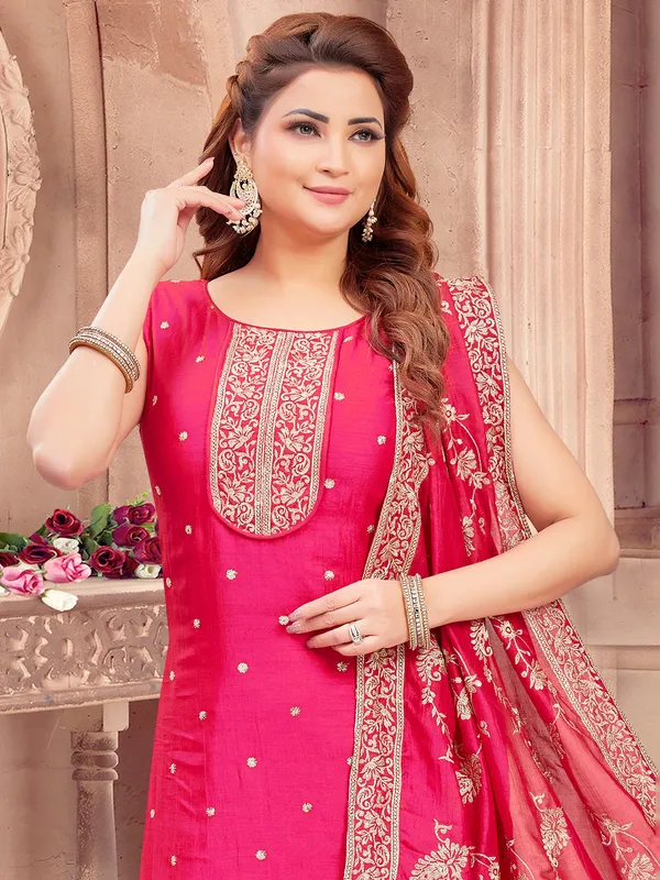 Elegant rani color silk salwar suit