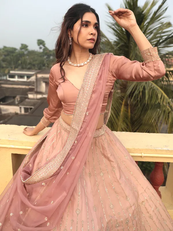 Elegant raw silk peach lehenga choli