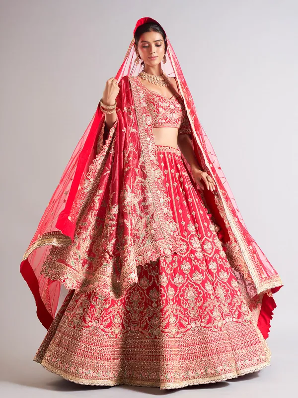 Elegant raw silk red lehenga choli