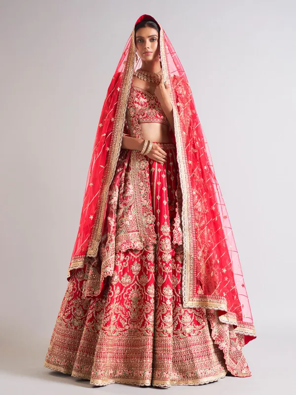 Elegant raw silk red lehenga choli