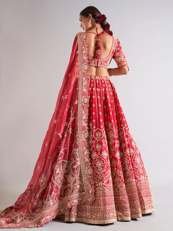 Elegant raw silk red lehenga choli