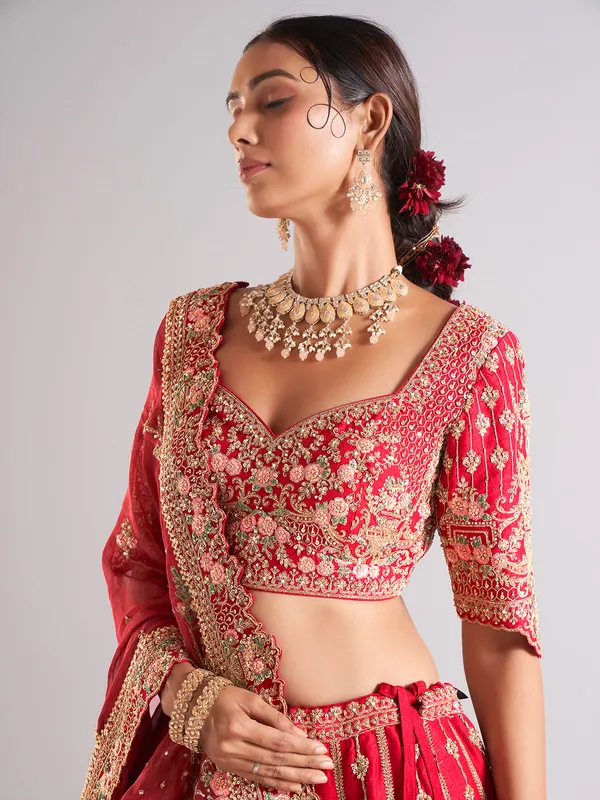 Elegant raw silk red lehenga choli