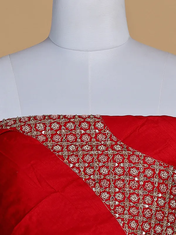 Elegant raw silk unstitched lehenga choli in red