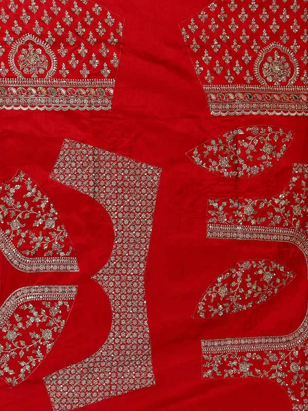 Elegant raw silk unstitched lehenga choli in red