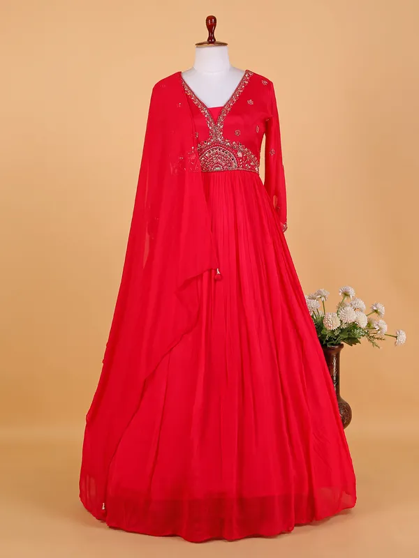 Elegant red anarkali silk anarkali suit