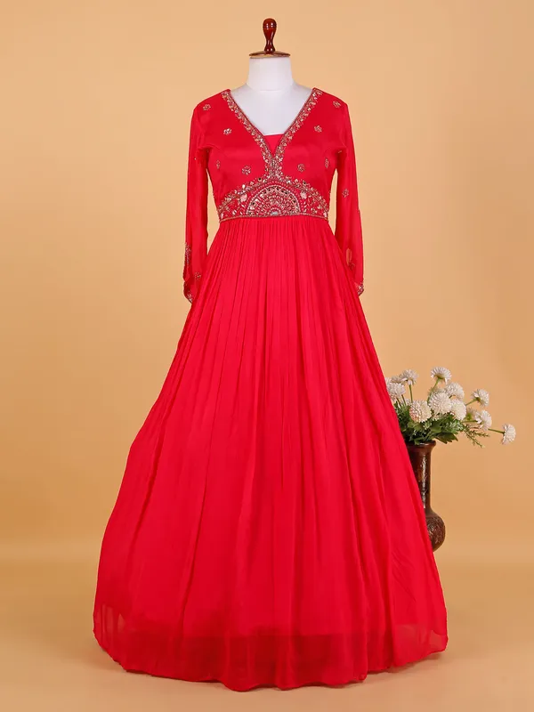 Elegant red anarkali silk anarkali suit