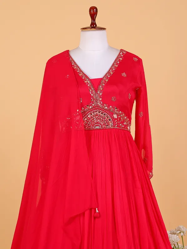 Elegant red anarkali silk anarkali suit