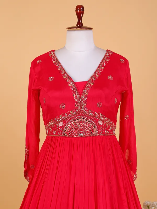 Elegant red anarkali silk anarkali suit