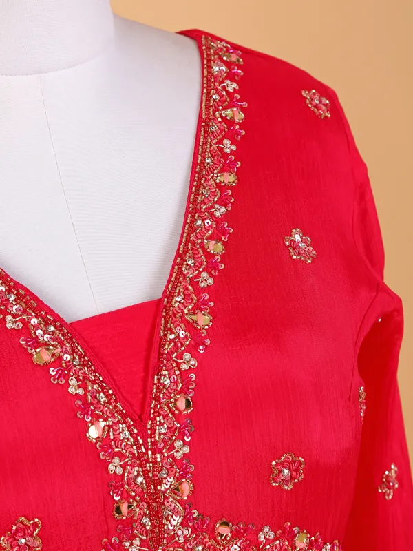 Elegant red anarkali silk anarkali suit