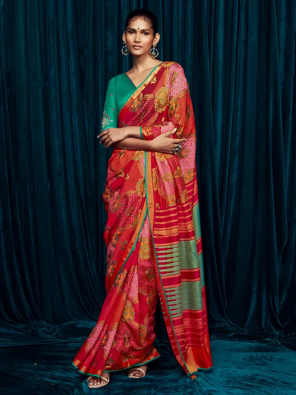 Elegant red brasso silk saree
