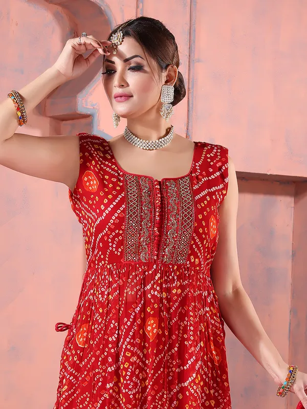 Elegant red georgette nyra cut palazzo suit