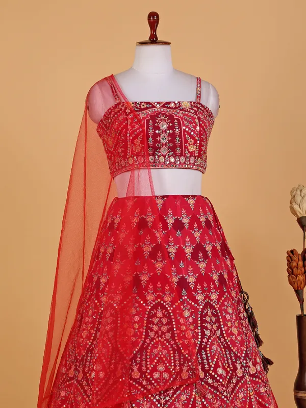 Elegant red georgette printed lehenga choli