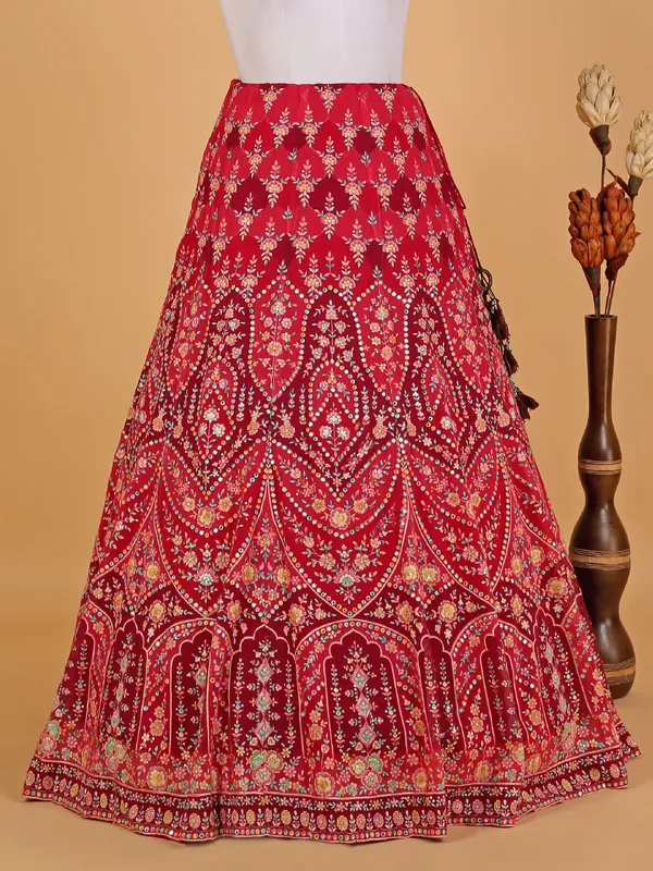 Elegant red georgette printed lehenga choli