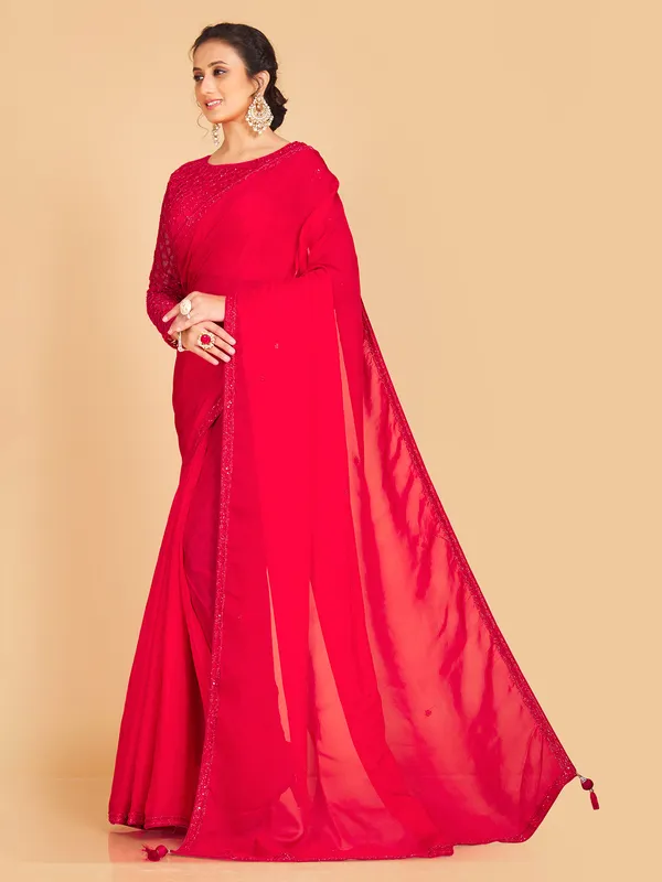 Elegant red soft organza saree