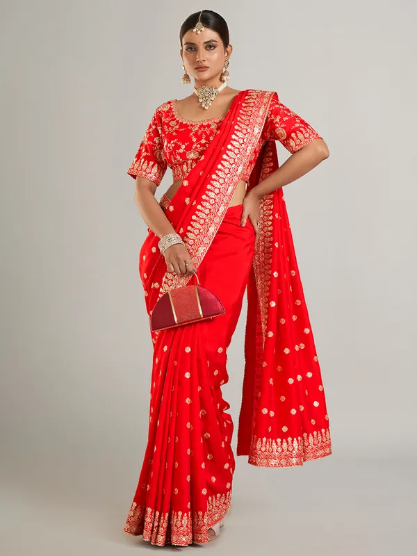 Elegant red georgette wedding wear saree