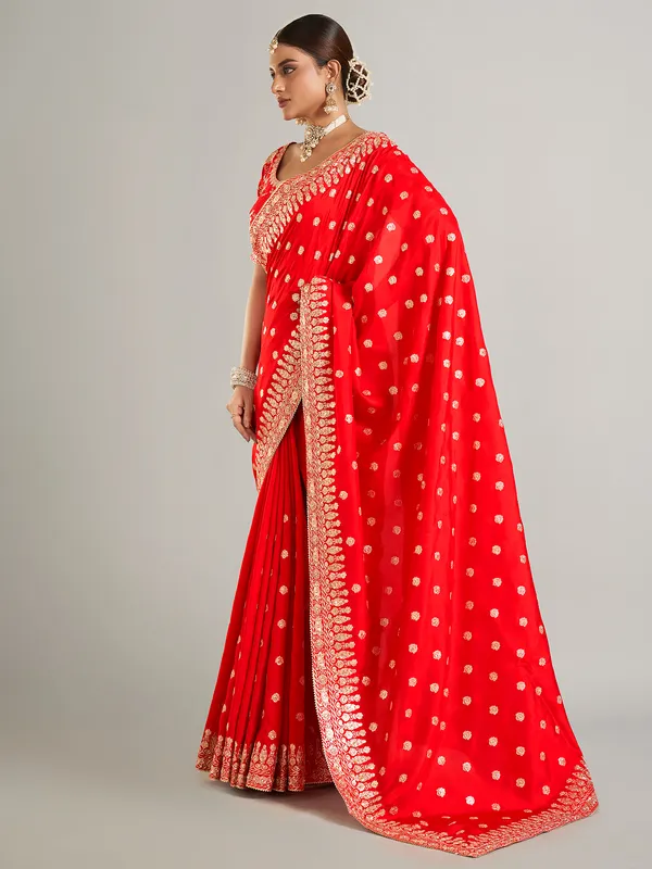 Elegant red georgette wedding wear saree