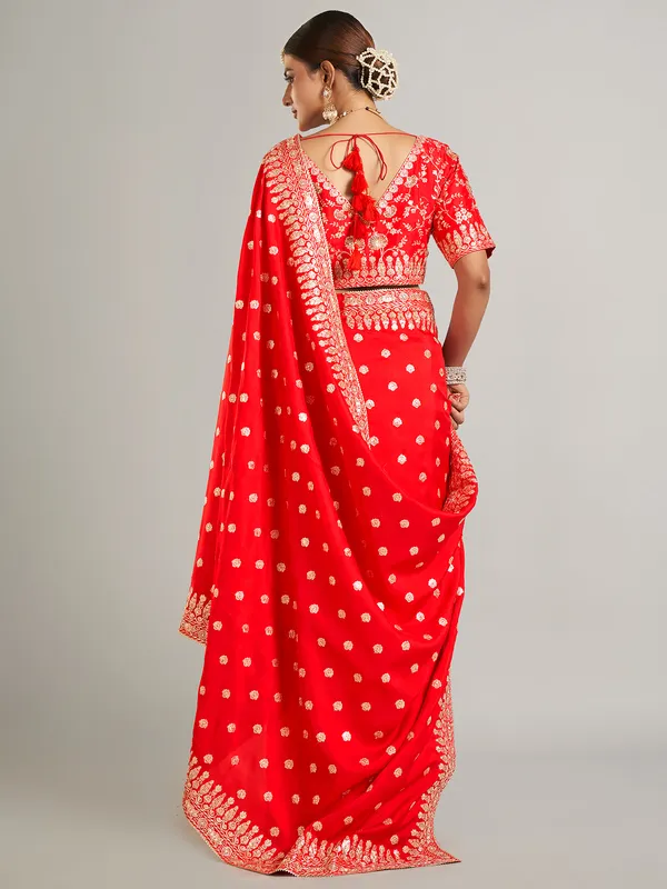 Elegant red georgette wedding wear saree