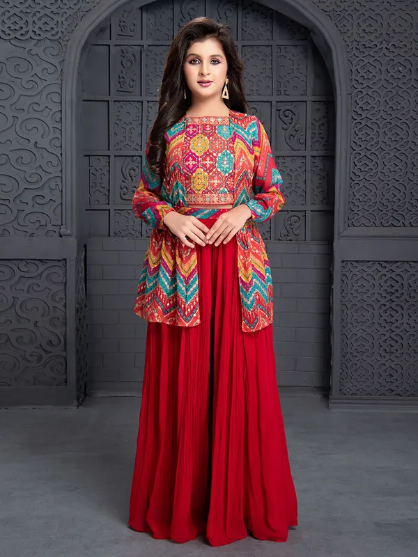 Elegant red jacket style palazzo suit