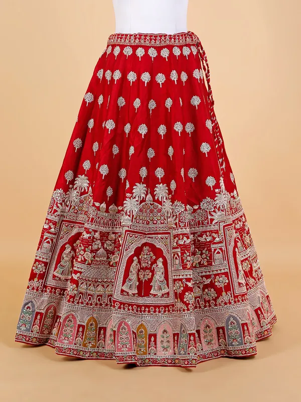 Elegant red raw silk unstitched bridal lehenga choli