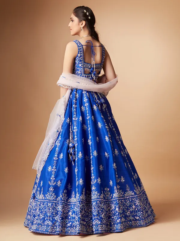 Elegant royal blue raw silk lehenga choli