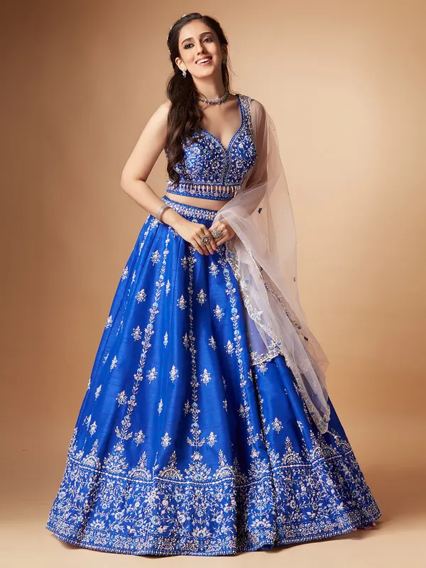 Elegant royal blue raw silk lehenga choli