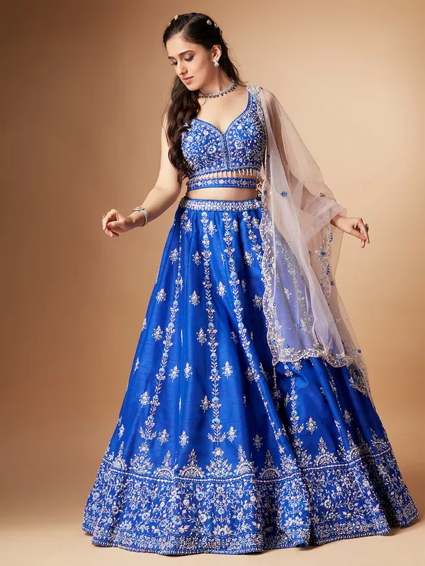 Elegant royal blue raw silk lehenga choli