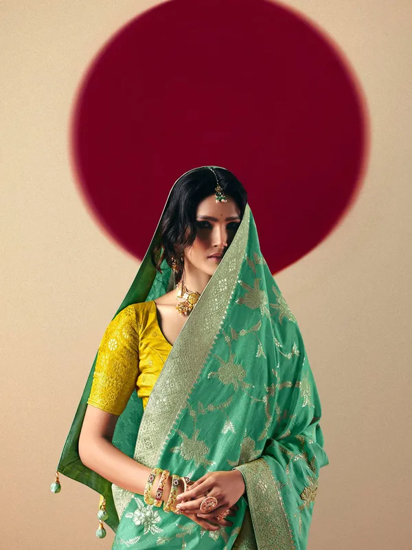 Elegant sea green  dola silk saree