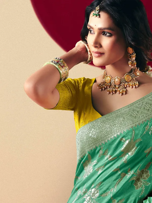 Elegant sea green  dola silk saree