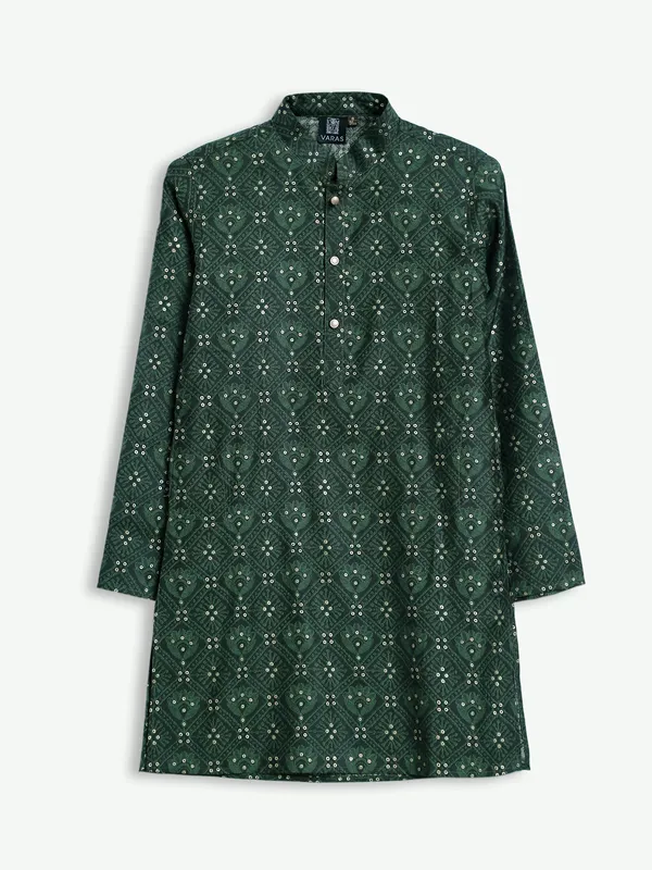Elegant silk dark green printed kurta suit